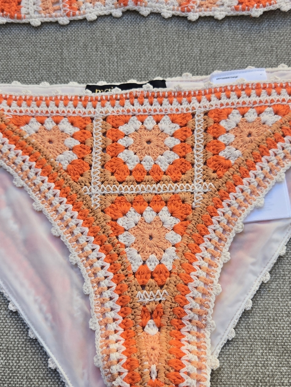 Maje Crochet Triangle Bikini Set in Peach and Cream - Women's Swim - Picture 4 of 10